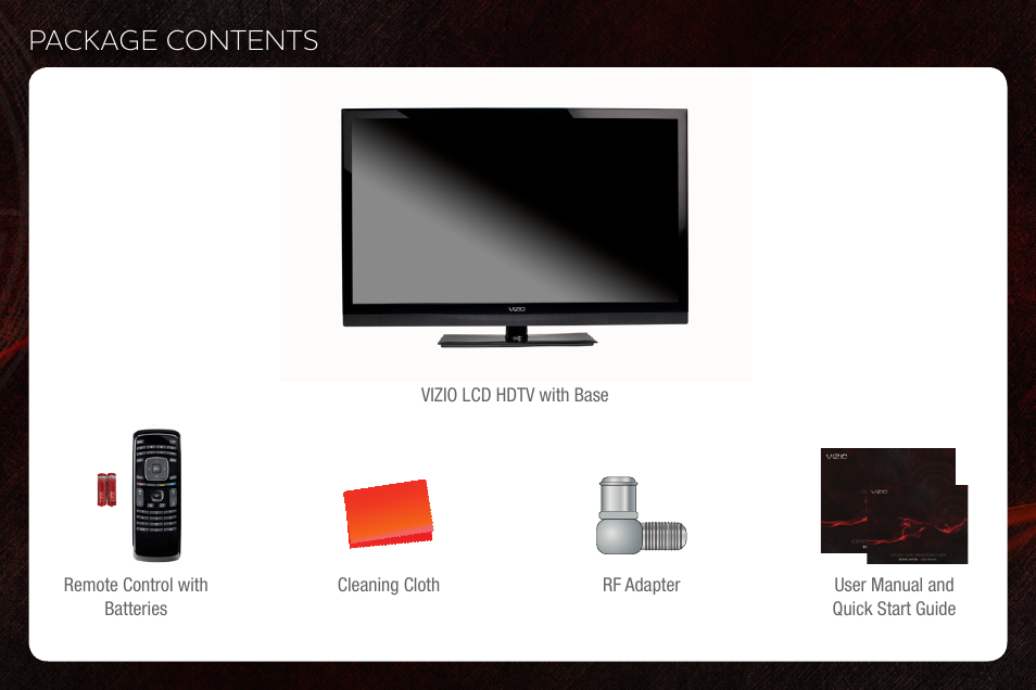Package contents | Vizio E420VT User Manual | Page 2 / 16