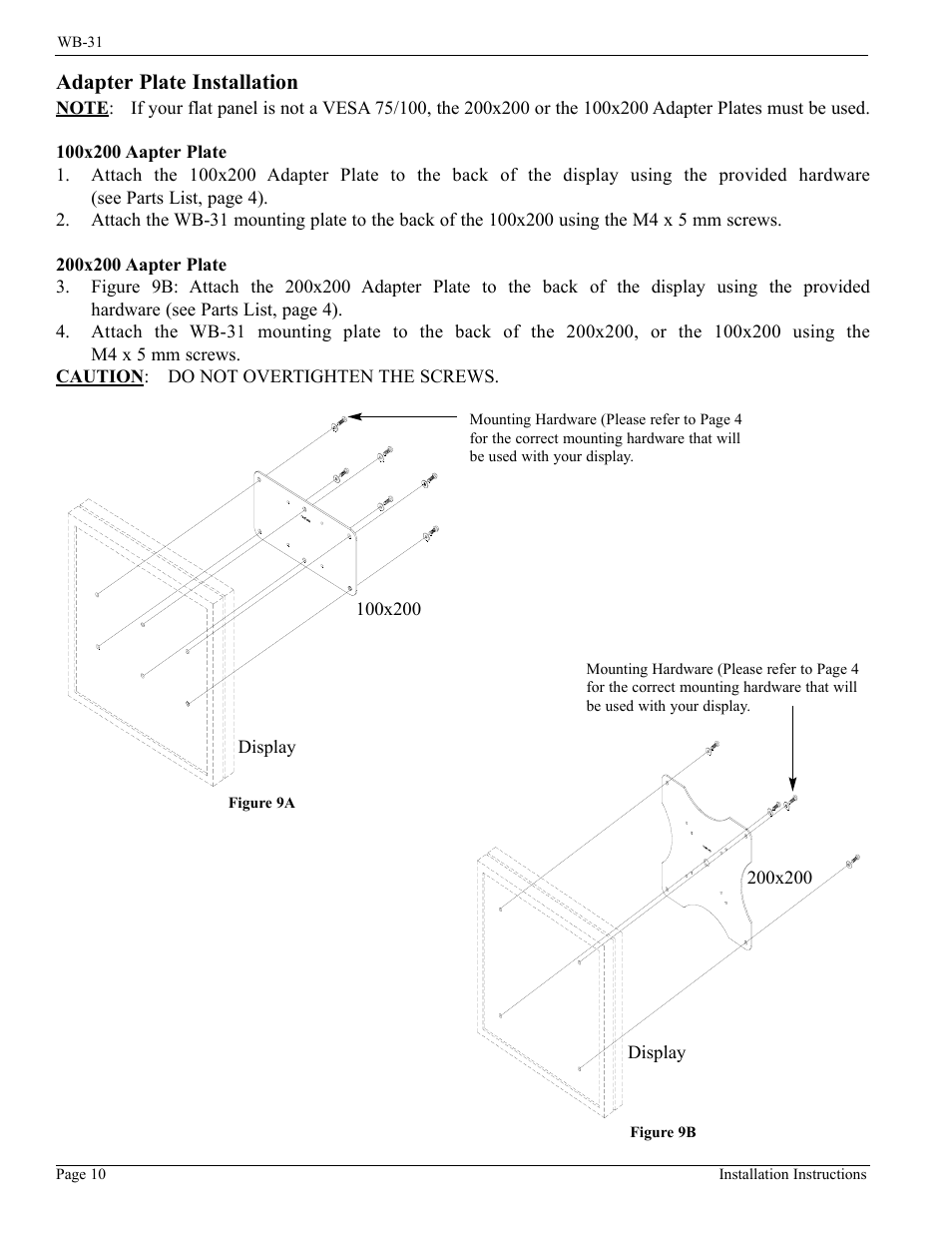 Adapter plate installation | Vizio WB-31 User Manual | Page 10 / 12