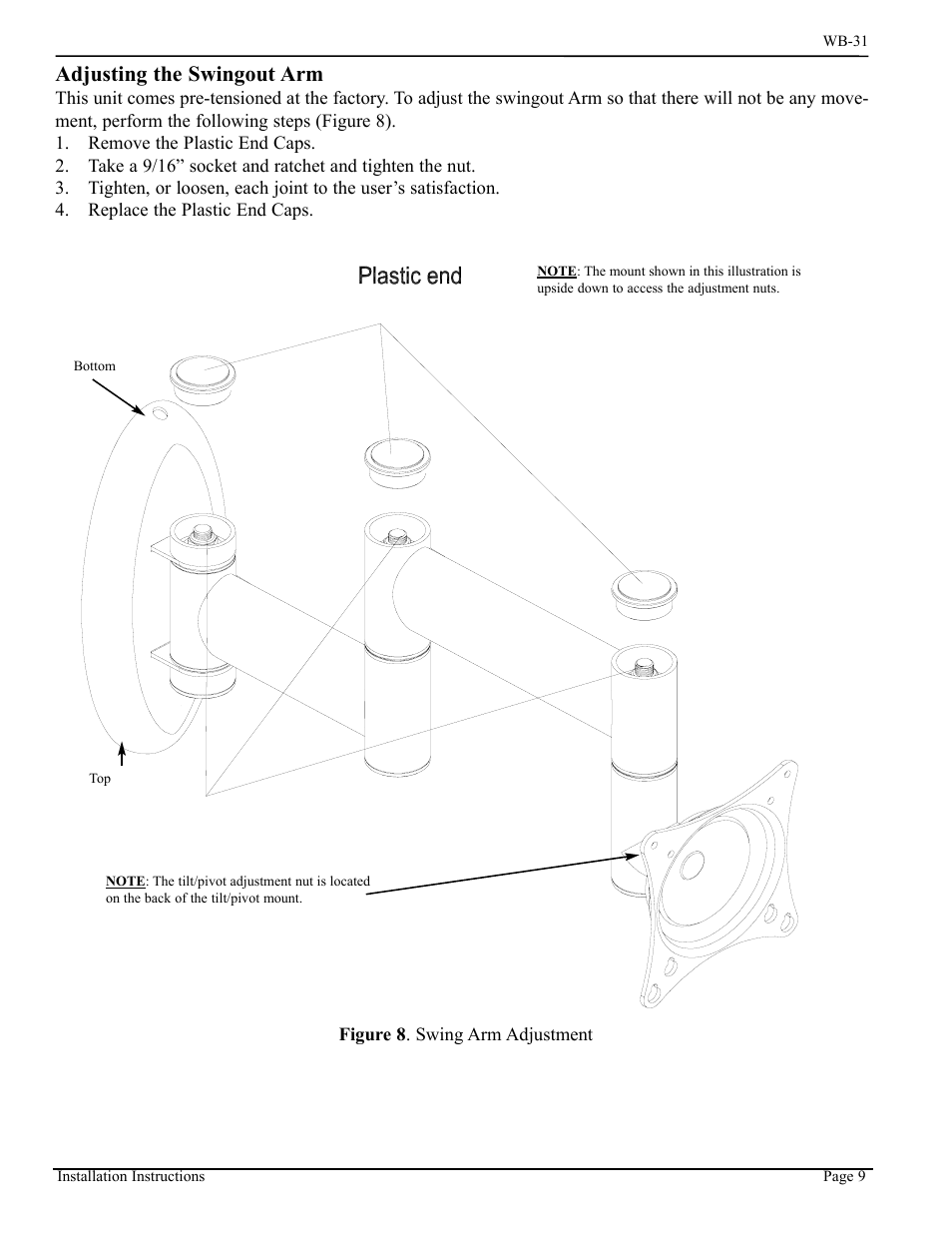 Caps adjustment nuts, Adjusting the swingout arm | Vizio WB-31 User Manual | Page 9 / 12