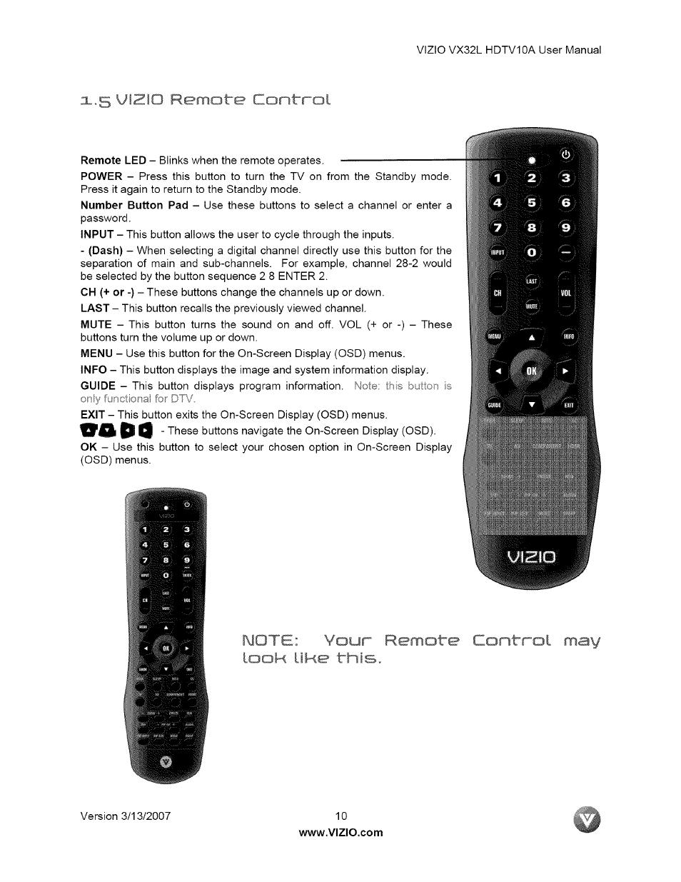 I ^ n r: f r / ' i r ;ntral, L\jote; your remote cot, O look [ike this | Vizio VX32L User Manual | Page 10 / 55