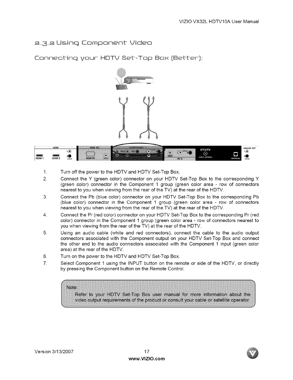 S.3,2 usinq componi-'i , nc | Vizio VX32L User Manual | Page 17 / 55