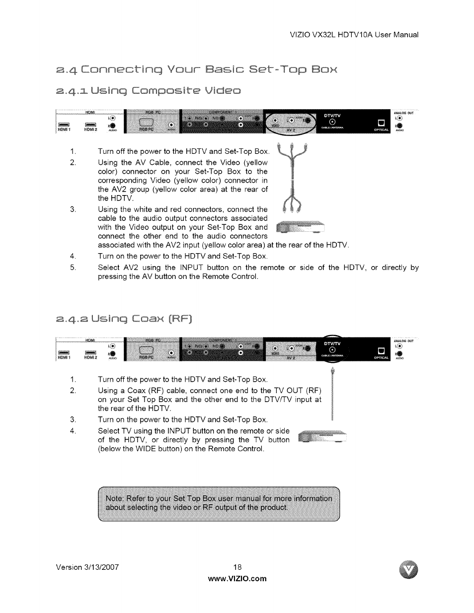 К v .к isinq соан (rf, Oposite video | Vizio VX32L User Manual | Page 18 / 55