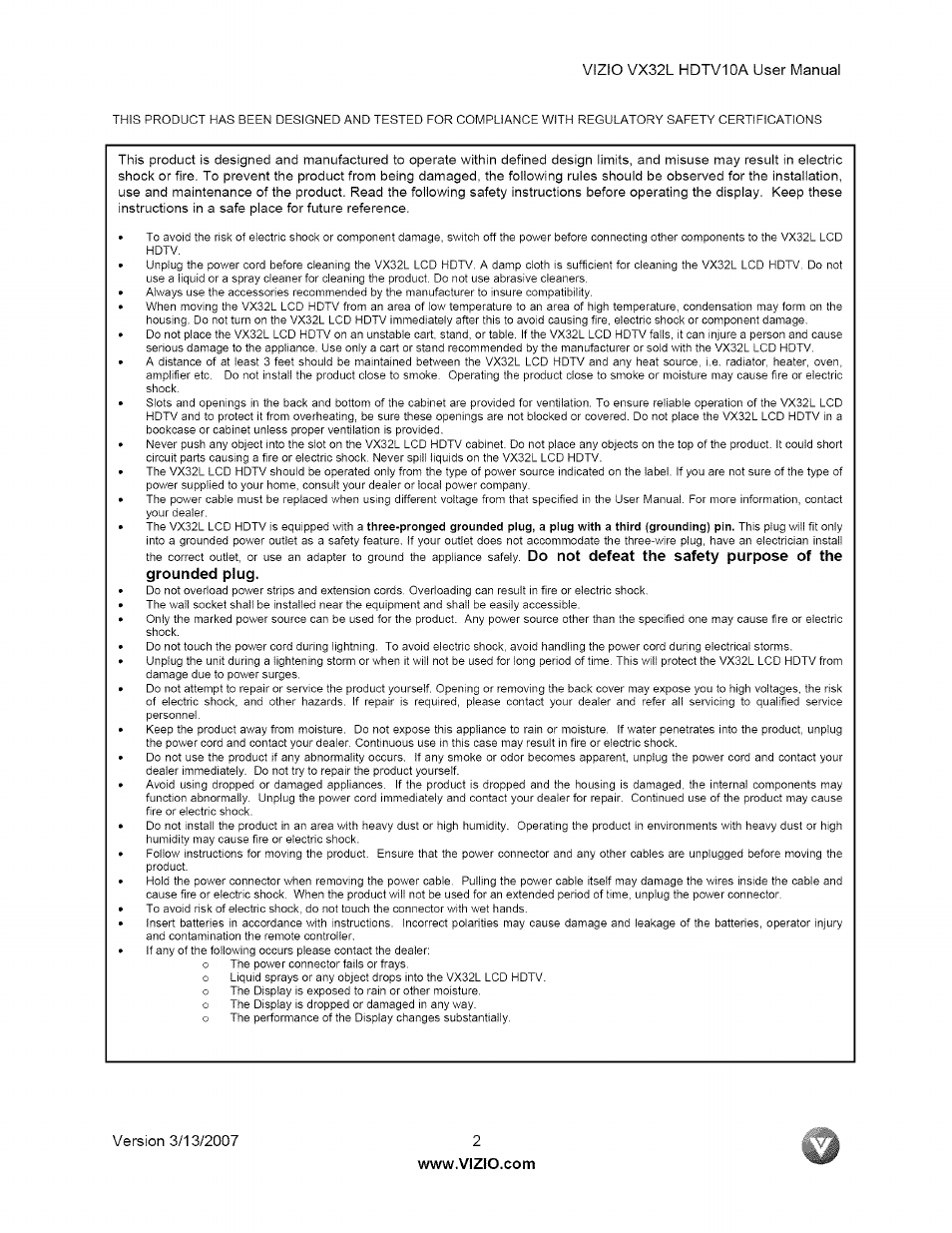 Vizio VX32L User Manual | Page 2 / 55