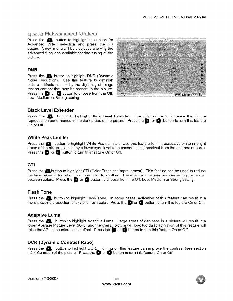 4,a.q rdvancei'd uideo | Vizio VX32L User Manual | Page 33 / 55