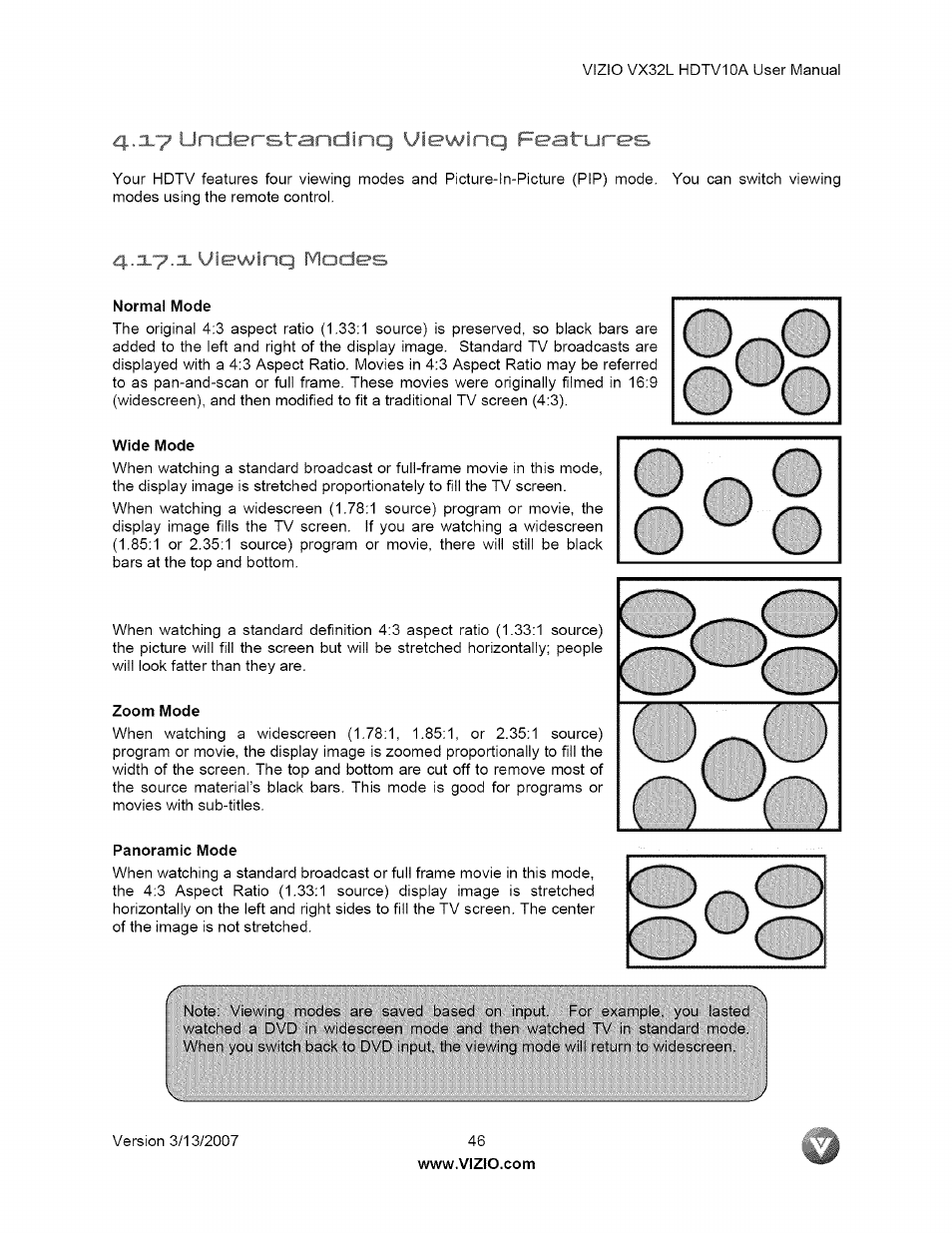 4 . v ! ^ndei ' d'andinq uiewinci f t i, Z-’ . i v ' vinq modes | Vizio VX32L User Manual | Page 46 / 55