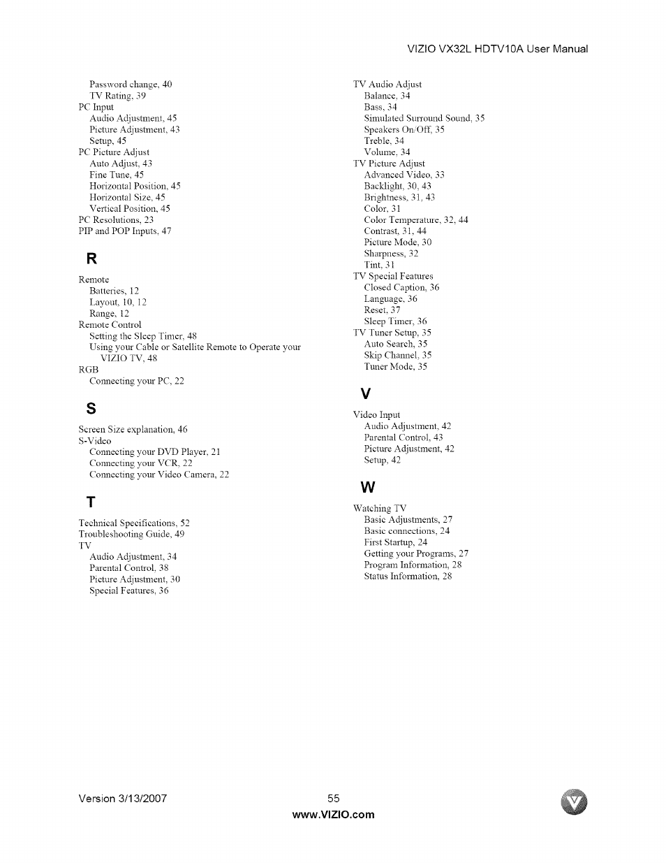 Vizio VX32L User Manual | Page 55 / 55