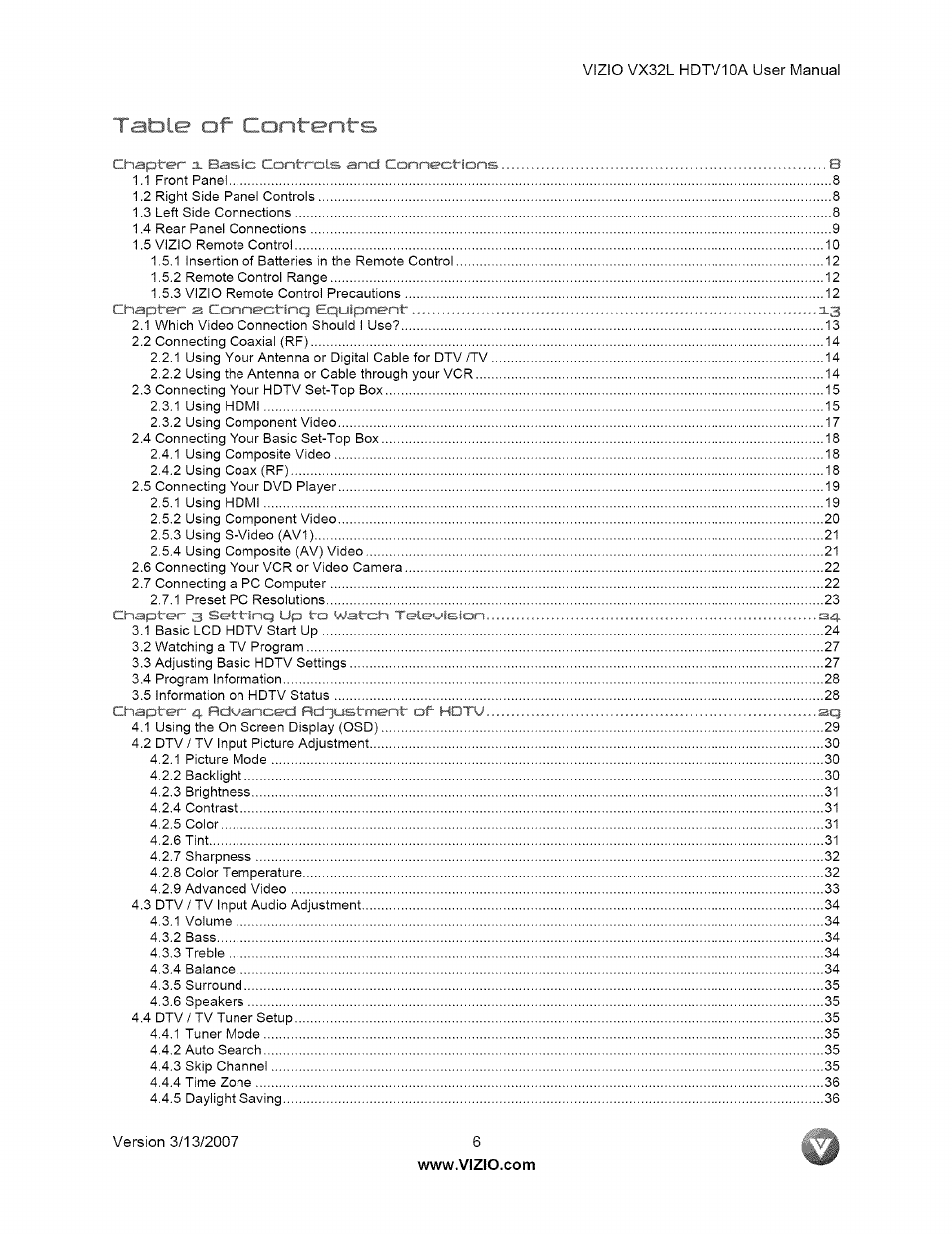 Vizio VX32L User Manual | Page 6 / 55