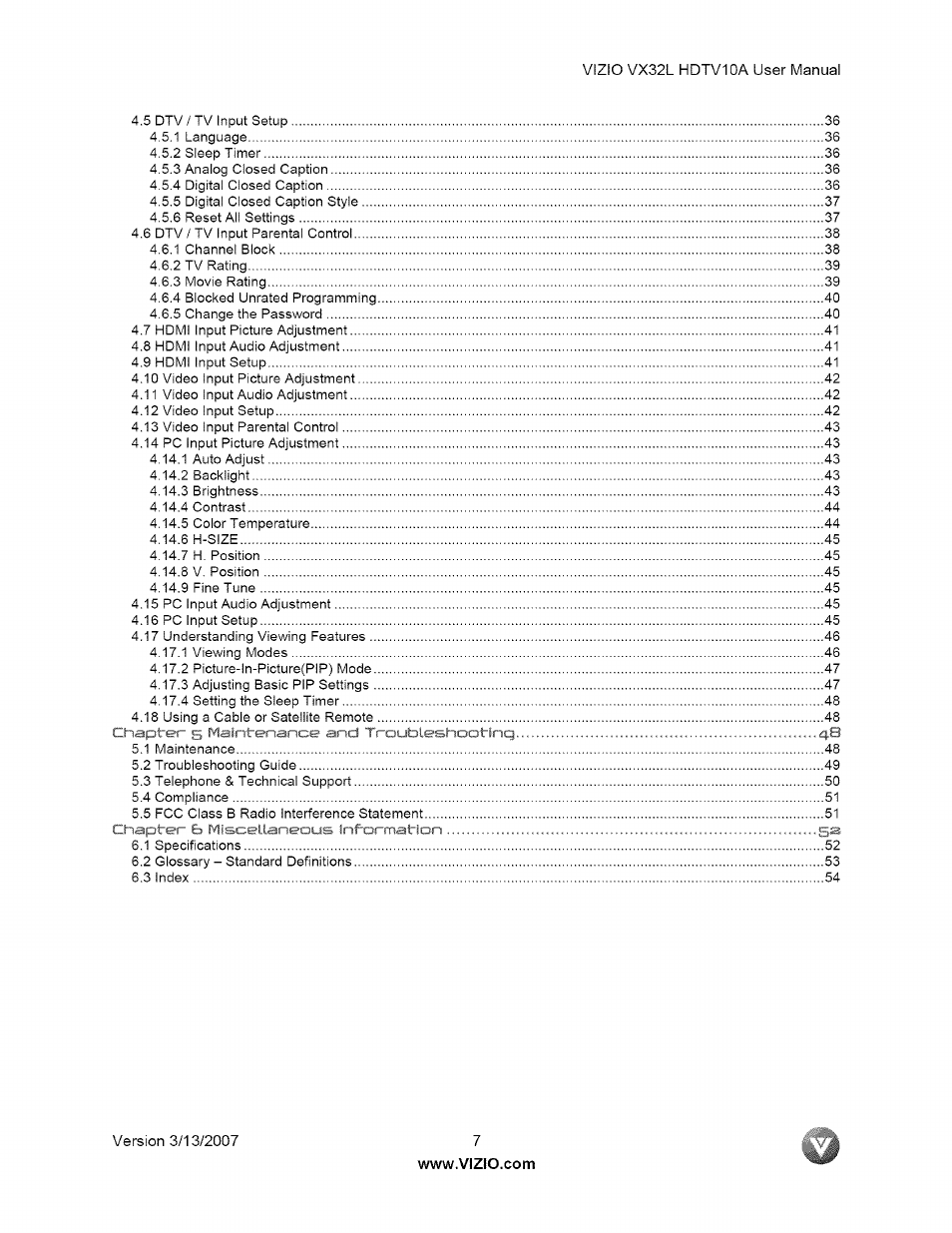 Vizio VX32L User Manual | Page 7 / 55