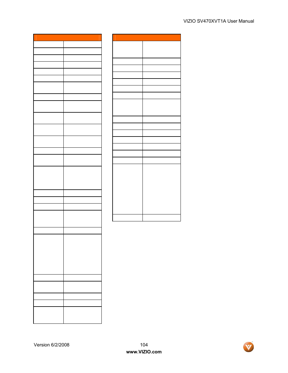 Vizio SV470XVT1A User Manual | Page 104 / 104