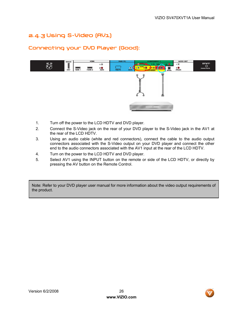 3 using s-video (av1) | Vizio SV470XVT1A User Manual | Page 26 / 104