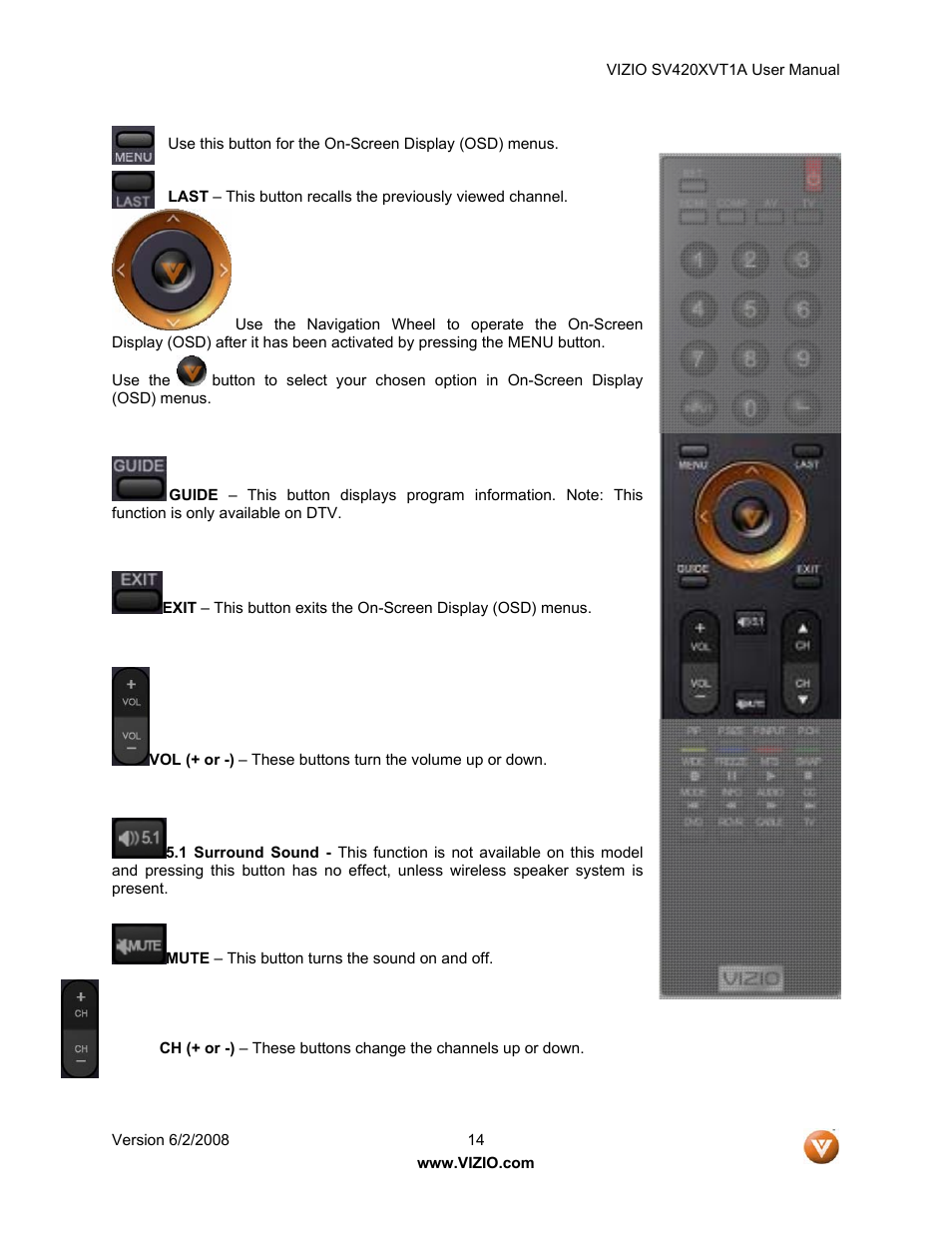 Vizio SV420XVT1A User Manual | Page 14 / 104