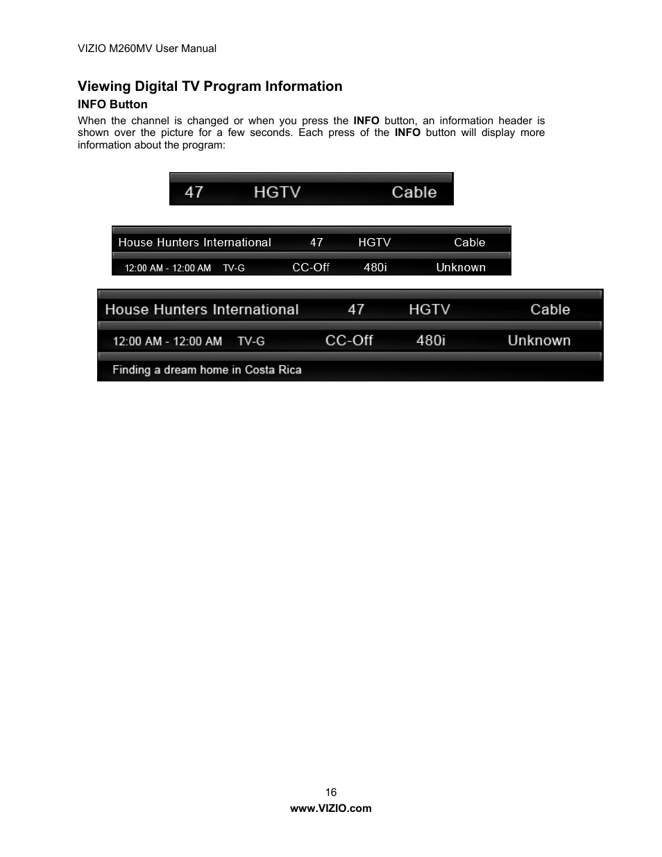 Viewing digital tv program information | Vizio M260MV User Manual | Page 16 / 49