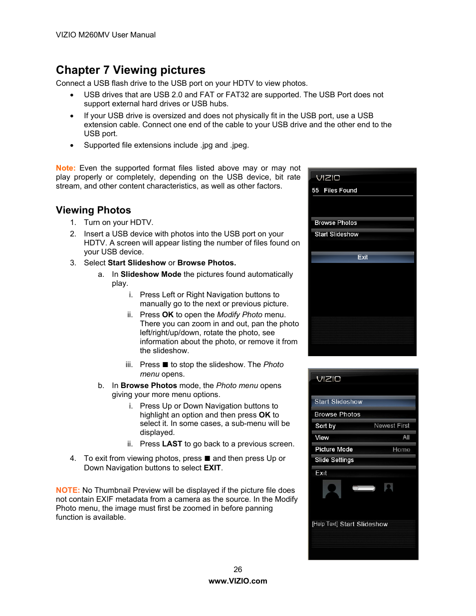 Chapter 7 viewing pictures, Viewing photos | Vizio M260MV User Manual | Page 26 / 49