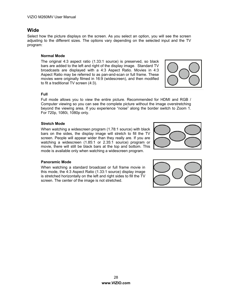 Wide | Vizio M260MV User Manual | Page 28 / 49