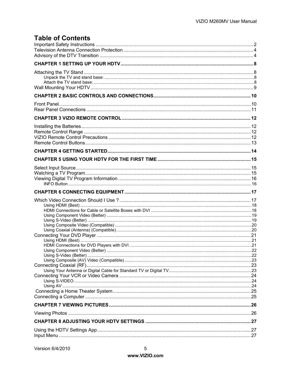 Vizio M260MV User Manual | Page 5 / 49