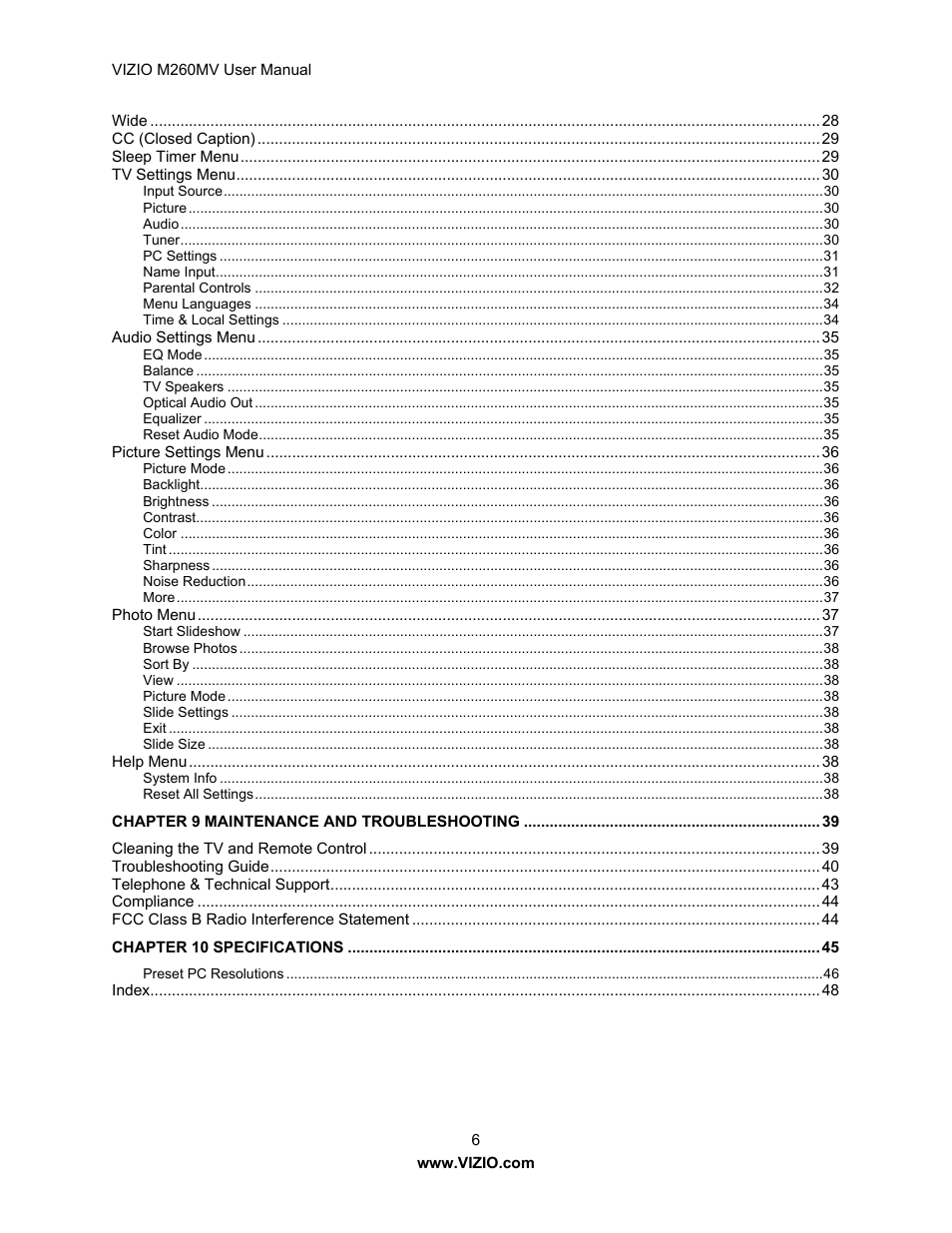 Vizio M260MV User Manual | Page 6 / 49