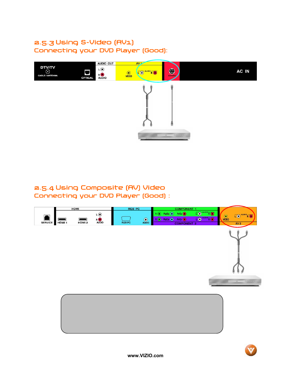 3 using s-video (av1), 4 using composite (av) video | Vizio VP42 User Manual | Page 21 / 57