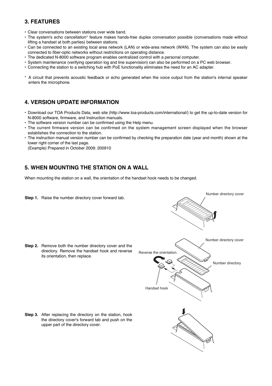 Features, Version update information, When mounting the station on a wall | Vizio N-8510MS User Manual | Page 2 / 4