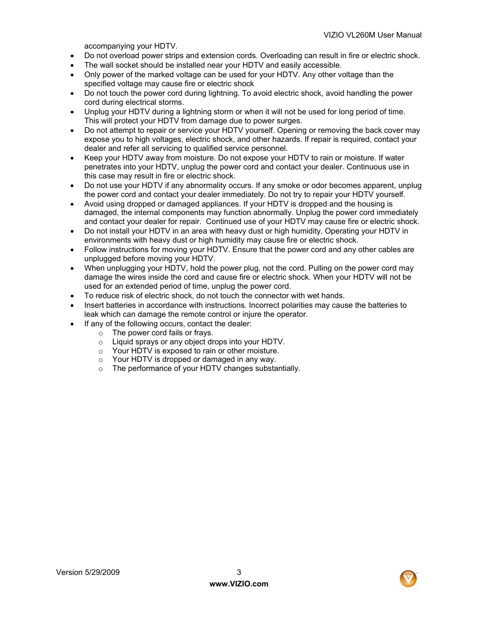 Vizio VL260M User Manual | Page 3 / 52