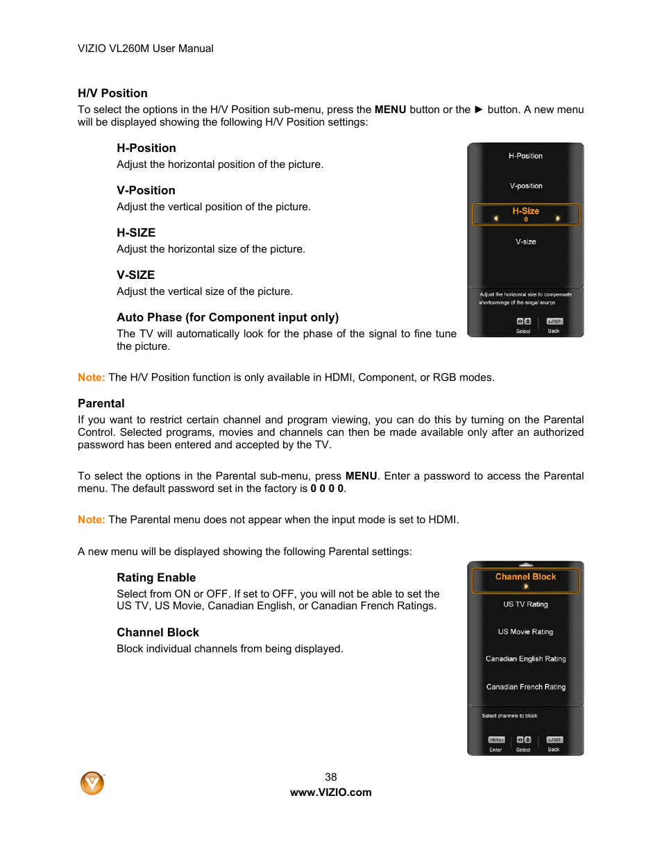 Vizio VL260M User Manual | Page 38 / 52