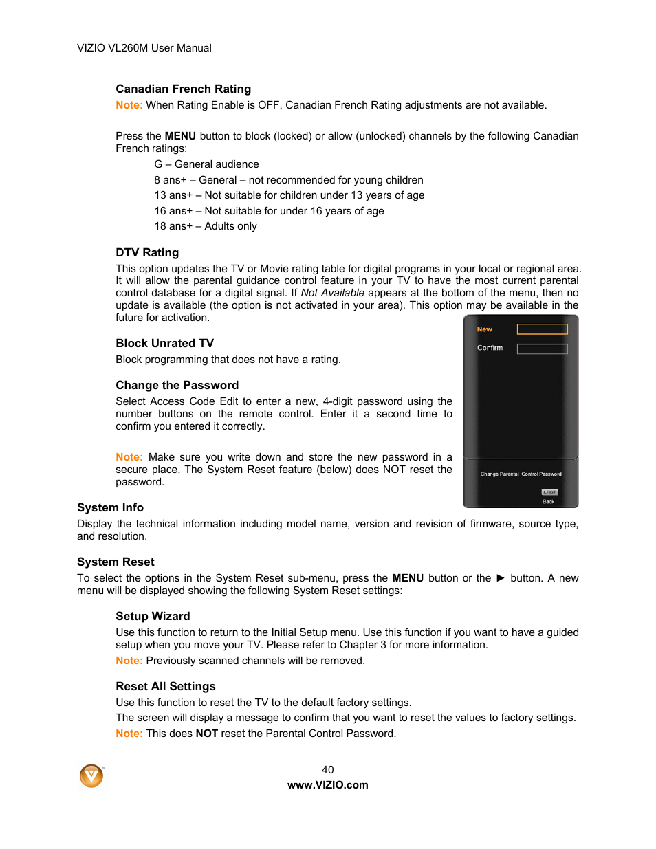 Vizio VL260M User Manual | Page 40 / 52