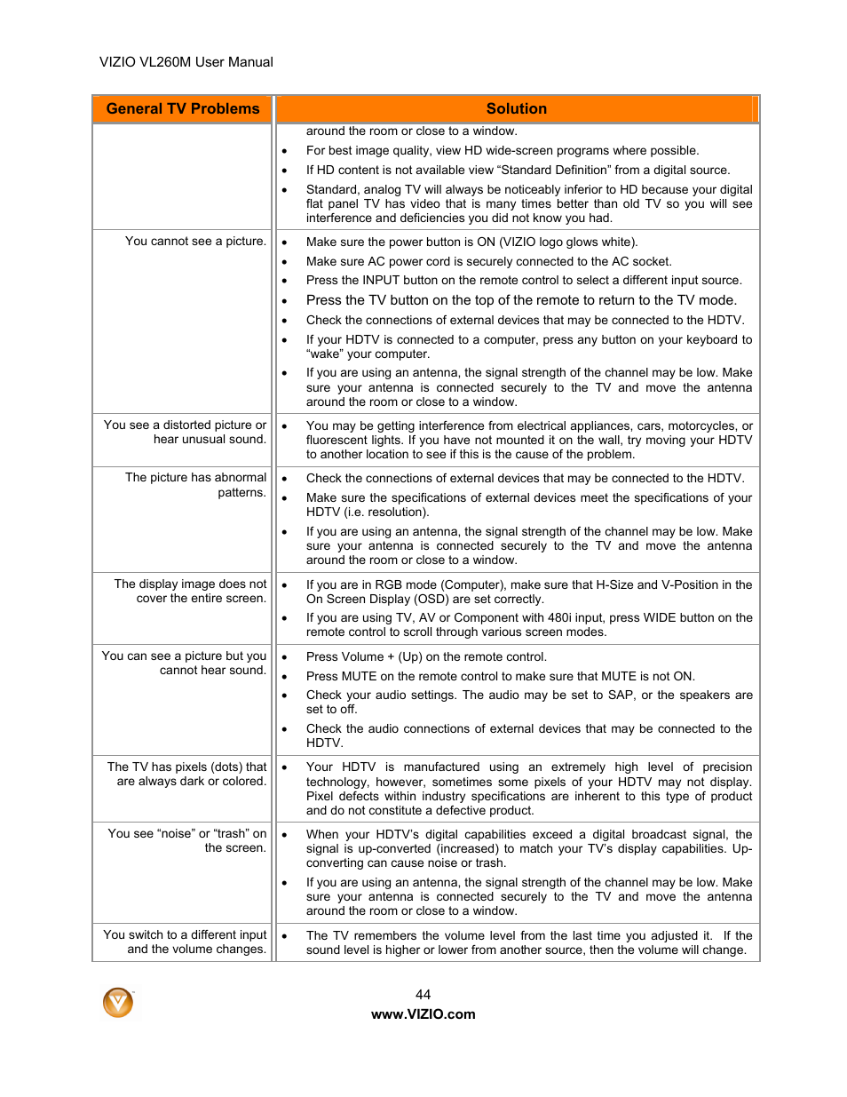 Vizio VL260M User Manual | Page 44 / 52