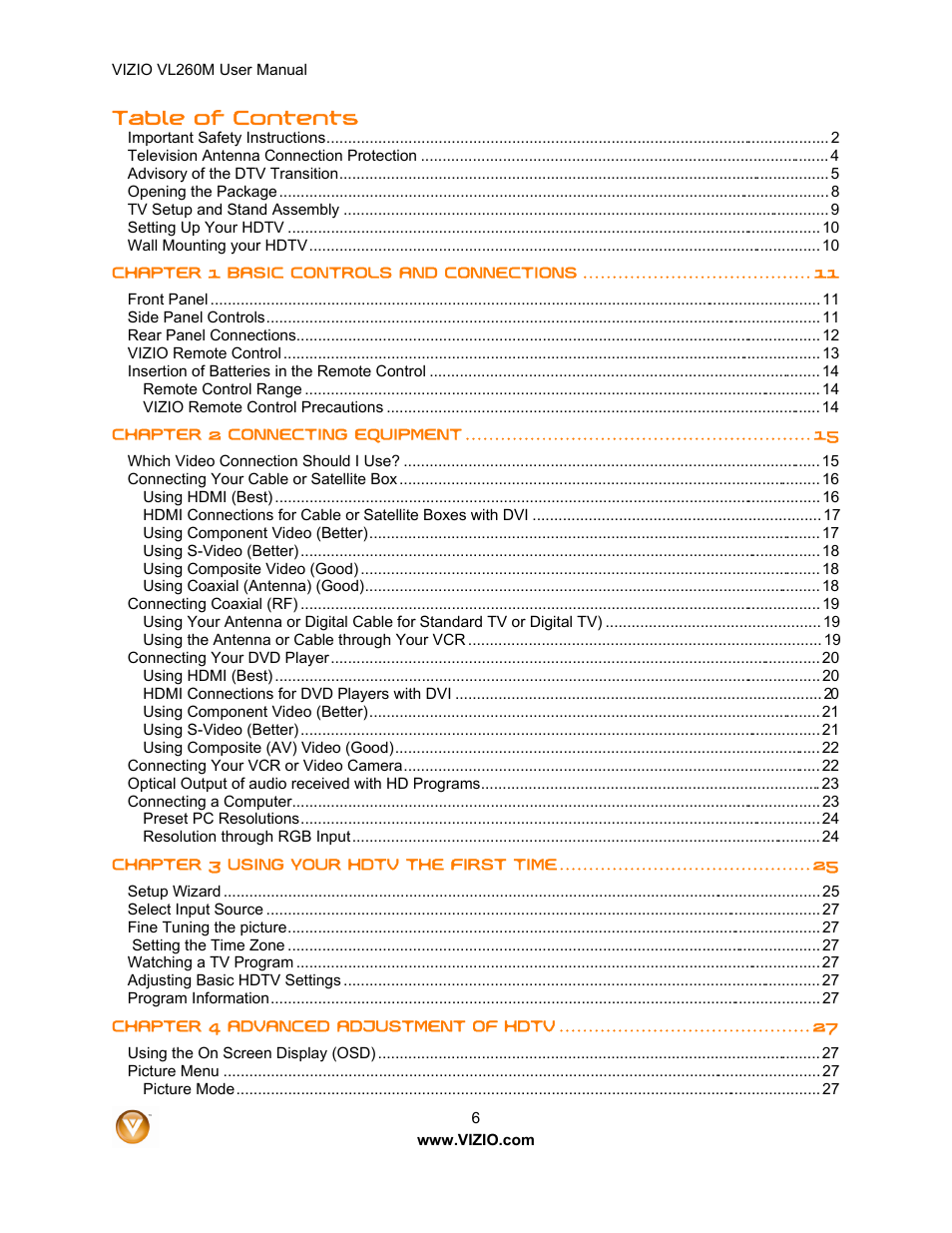 Vizio VL260M User Manual | Page 6 / 52