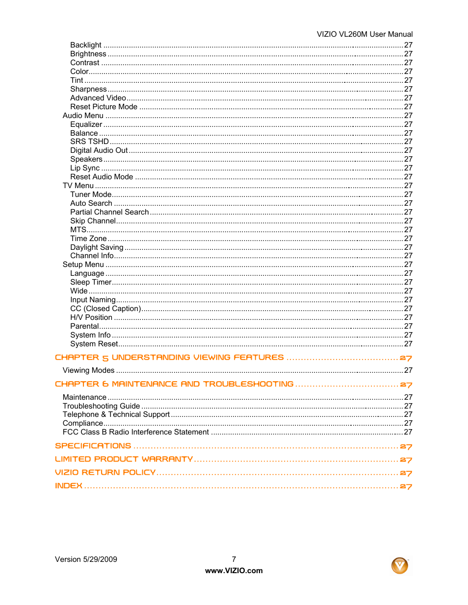 Vizio VL260M User Manual | Page 7 / 52