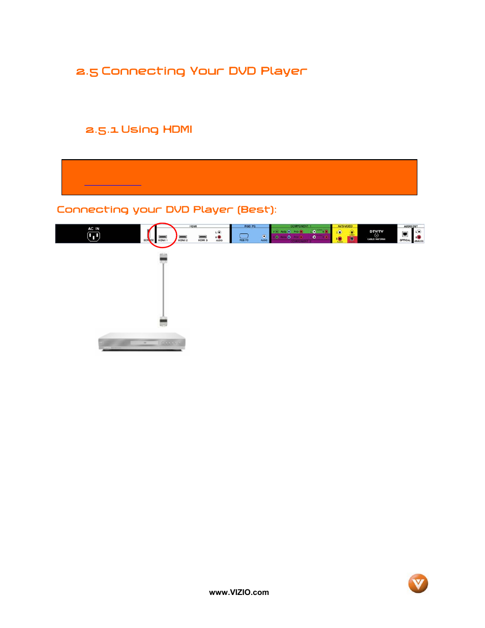 5 connecting your dvd player, 1 using hdmi | Vizio VW47L FHDTV10A User Manual | Page 19 / 72
