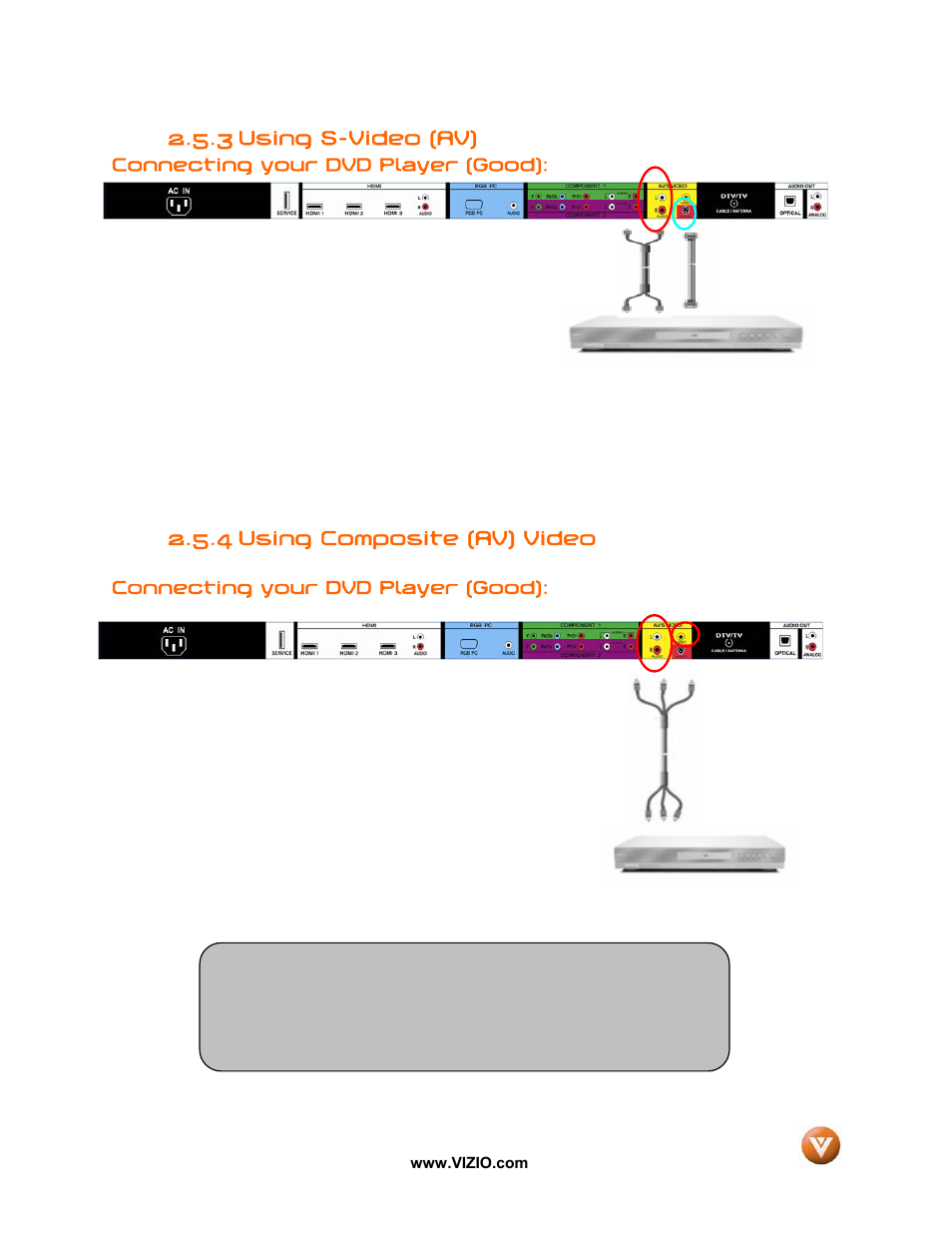 3 using s-video (av), 4 using composite (av) video | Vizio VW47L FHDTV10A User Manual | Page 22 / 72