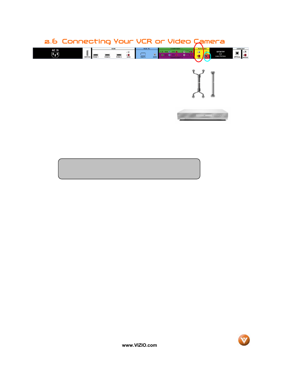 6 connecting your vcr or video camera | Vizio VW47L FHDTV10A User Manual | Page 23 / 72