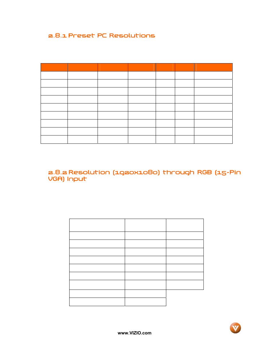1 preset pc resolutions | Vizio VW47L FHDTV10A User Manual | Page 26 / 72