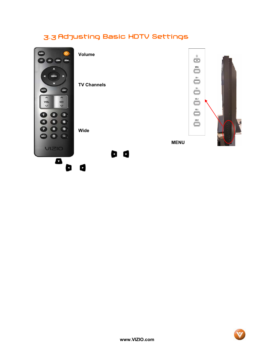 3 adjusting basic hdtv settings | Vizio VW47L FHDTV10A User Manual | Page 33 / 72