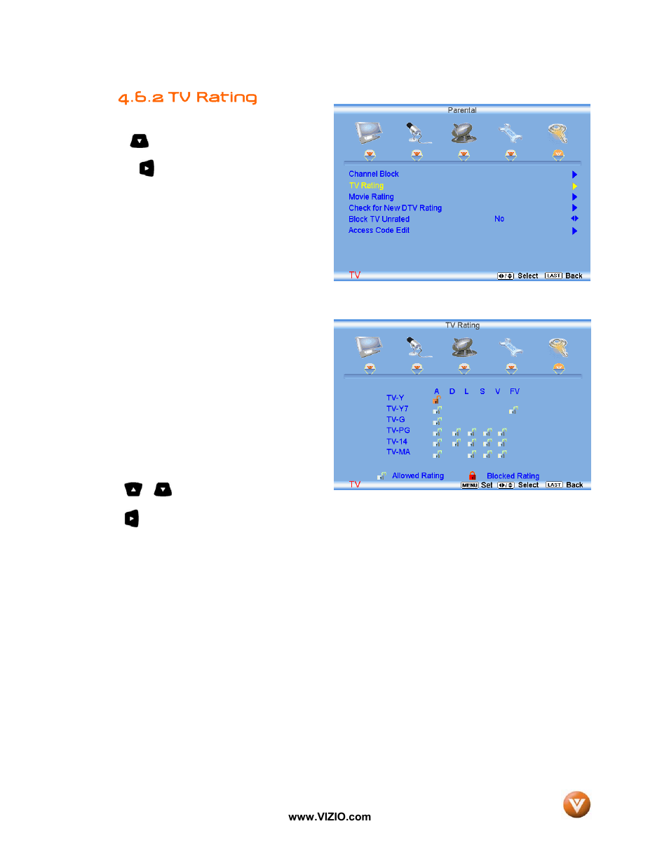 2 tv rating | Vizio VW47L FHDTV10A User Manual | Page 52 / 72