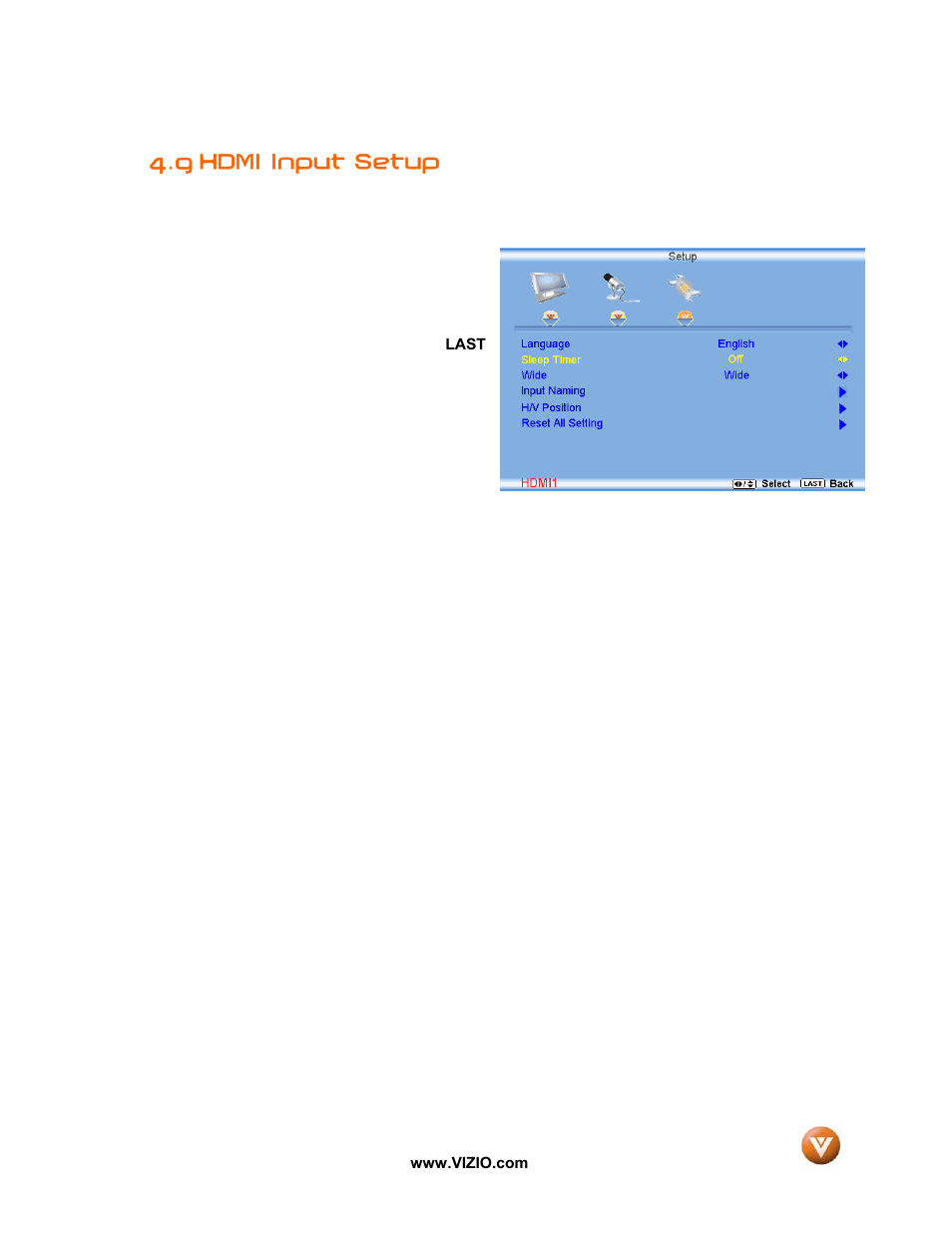9 hdmi input setup | Vizio VW47L FHDTV10A User Manual | Page 56 / 72