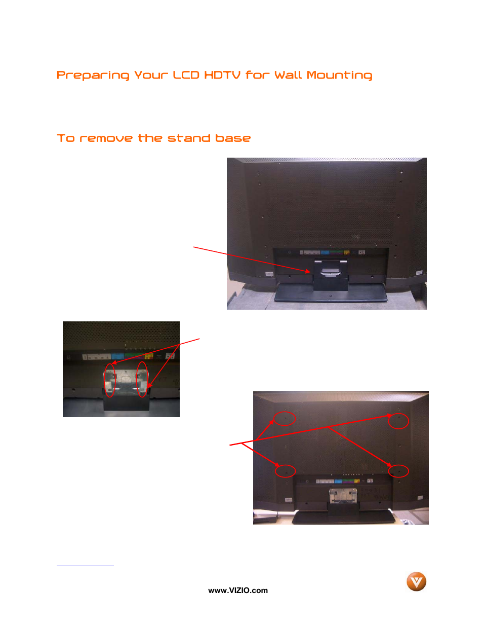 Preparing your lcd hdtv for wall mounting | Vizio VW47L FHDTV10A User Manual | Page 6 / 72