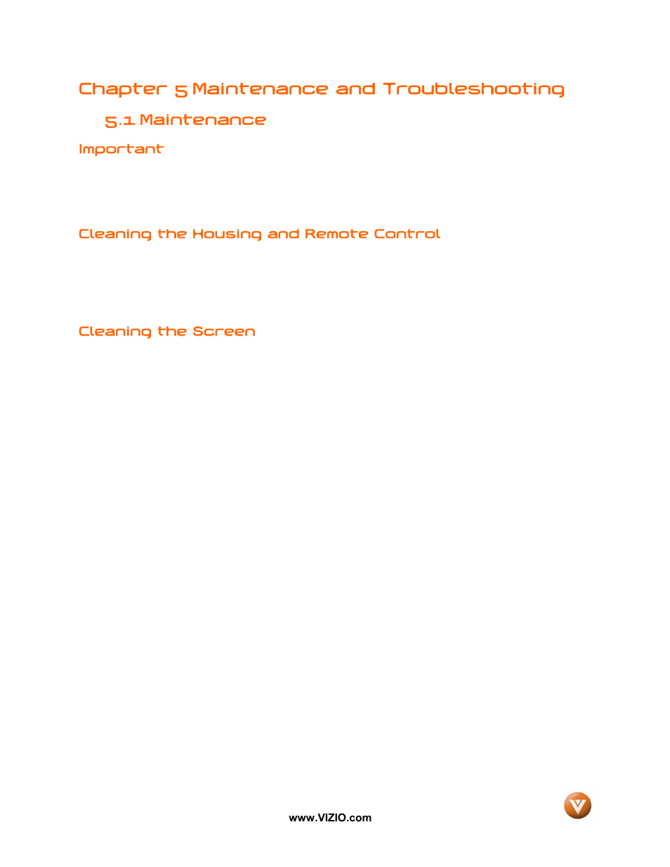 Chapter 5 maintenance and troubleshooting, 1 maintenance | Vizio VW47L FHDTV10A User Manual | Page 65 / 72