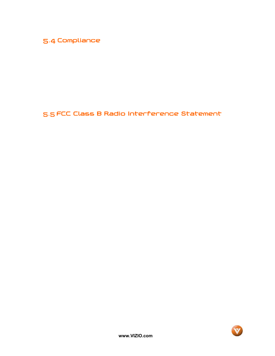 4 compliance, 5 fcc class b radio interference statement, Compliance | Vizio VW47L FHDTV10A User Manual | Page 68 / 72