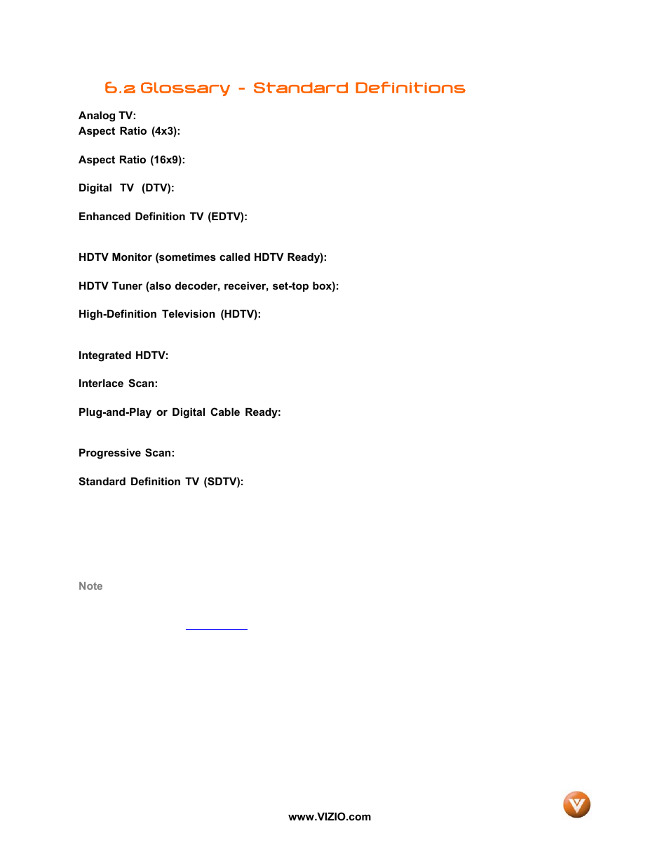 2 glossary – standard definitions | Vizio VW47L FHDTV10A User Manual | Page 70 / 72