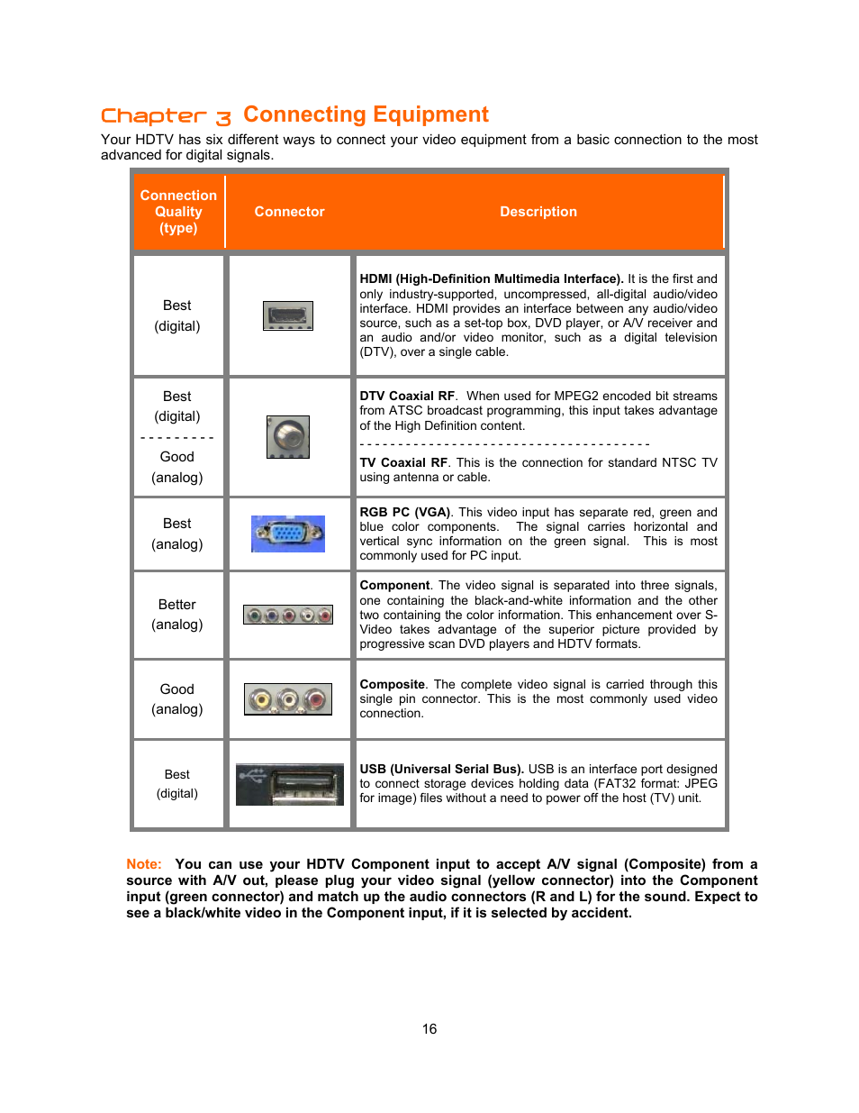 Connecting equipment, Chapter 3 | Vizio E321VA User Manual | Page 16 / 88