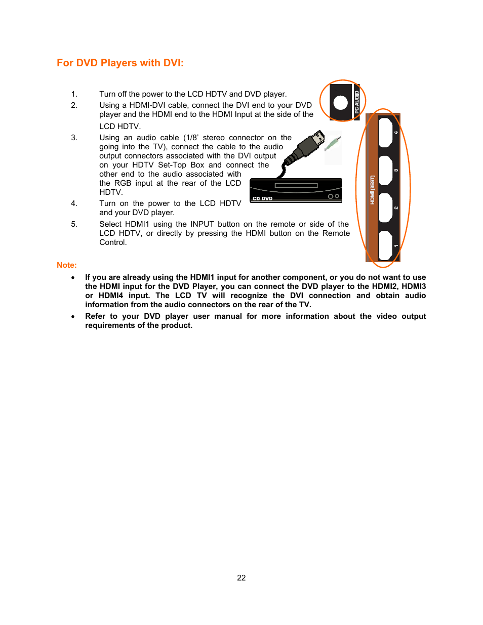 For dvd players with dvi | Vizio E321VA User Manual | Page 22 / 88