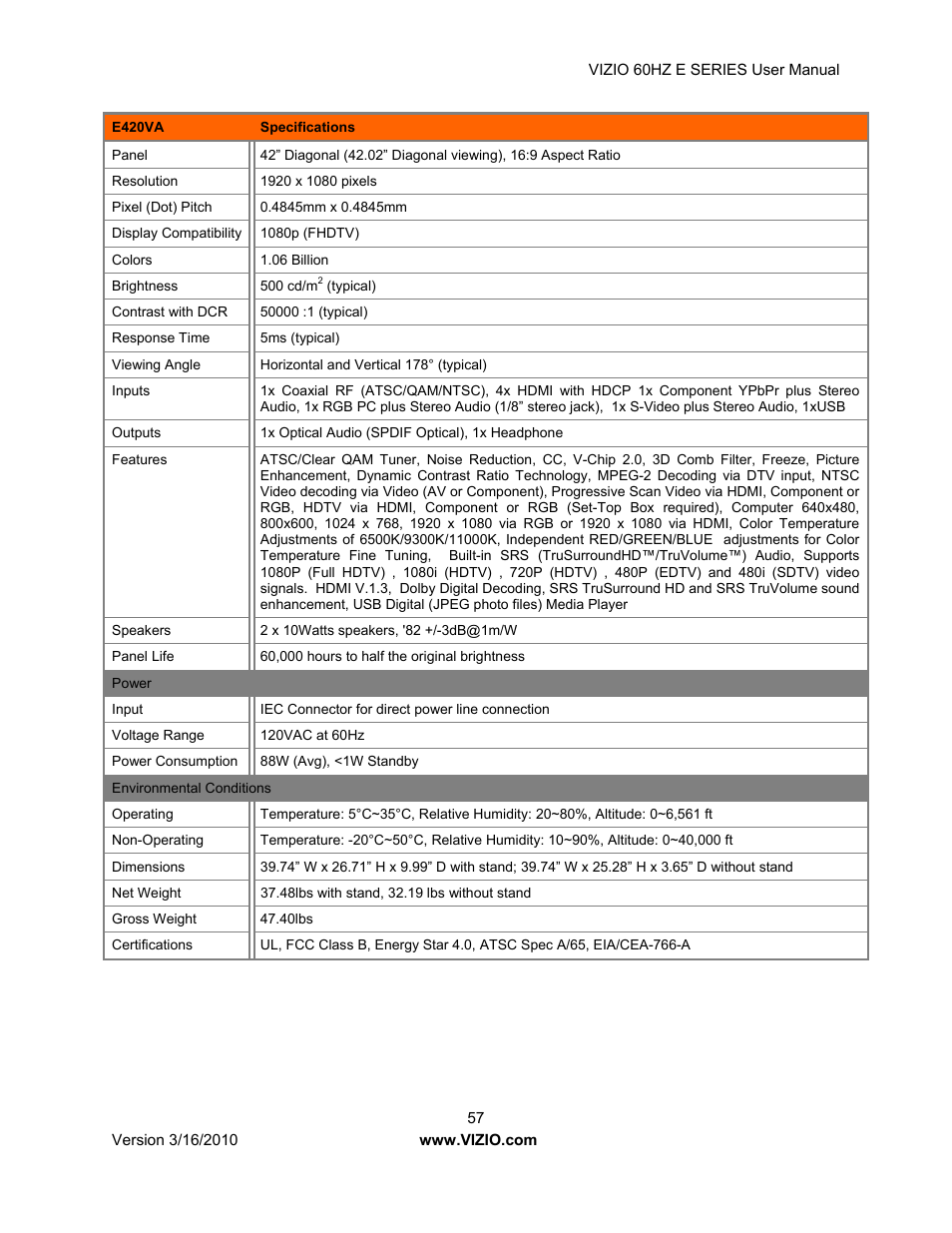 Vizio E321VA User Manual | Page 57 / 88