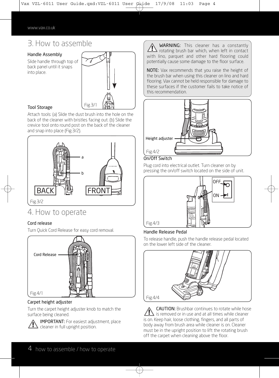 How to assemble, How to operate, Back front | Vizio MACH 1 VZL-6011 User Manual | Page 4 / 12