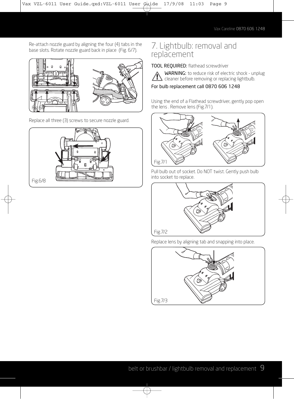 Lightbulb: removal and replacement | Vizio MACH 1 VZL-6011 User Manual | Page 9 / 12