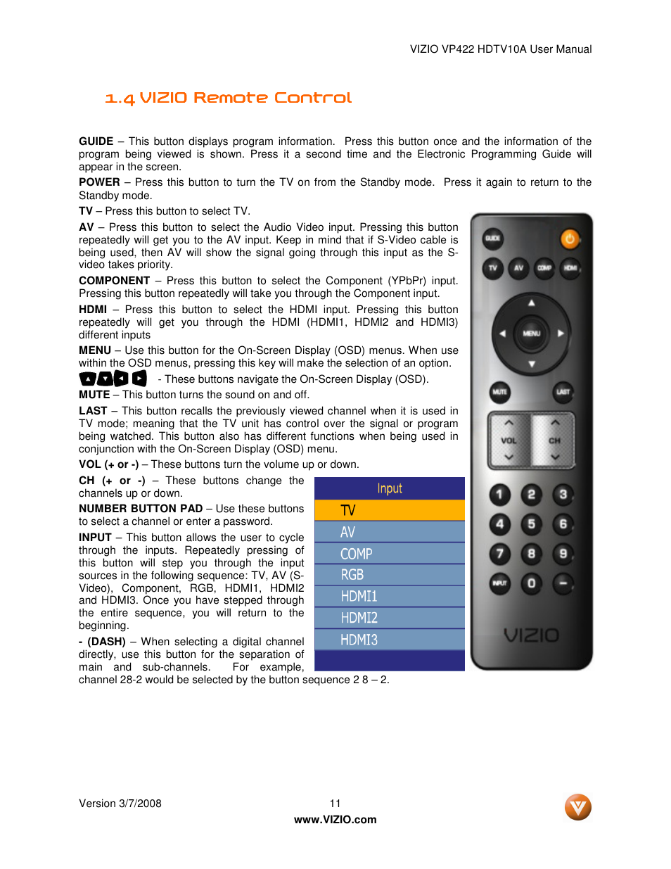 Vizio VP422 User Manual | Page 11 / 70