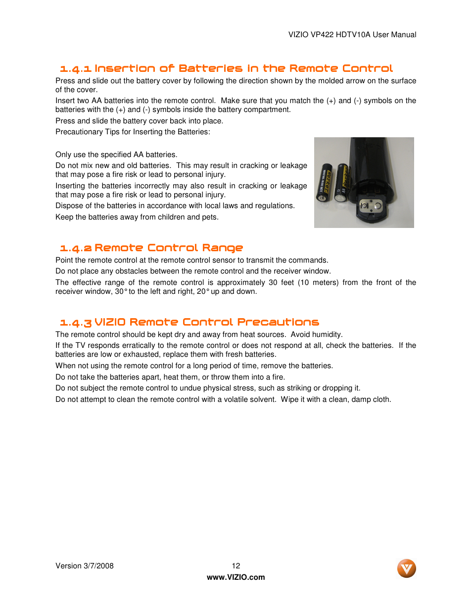 Vizio VP422 User Manual | Page 12 / 70