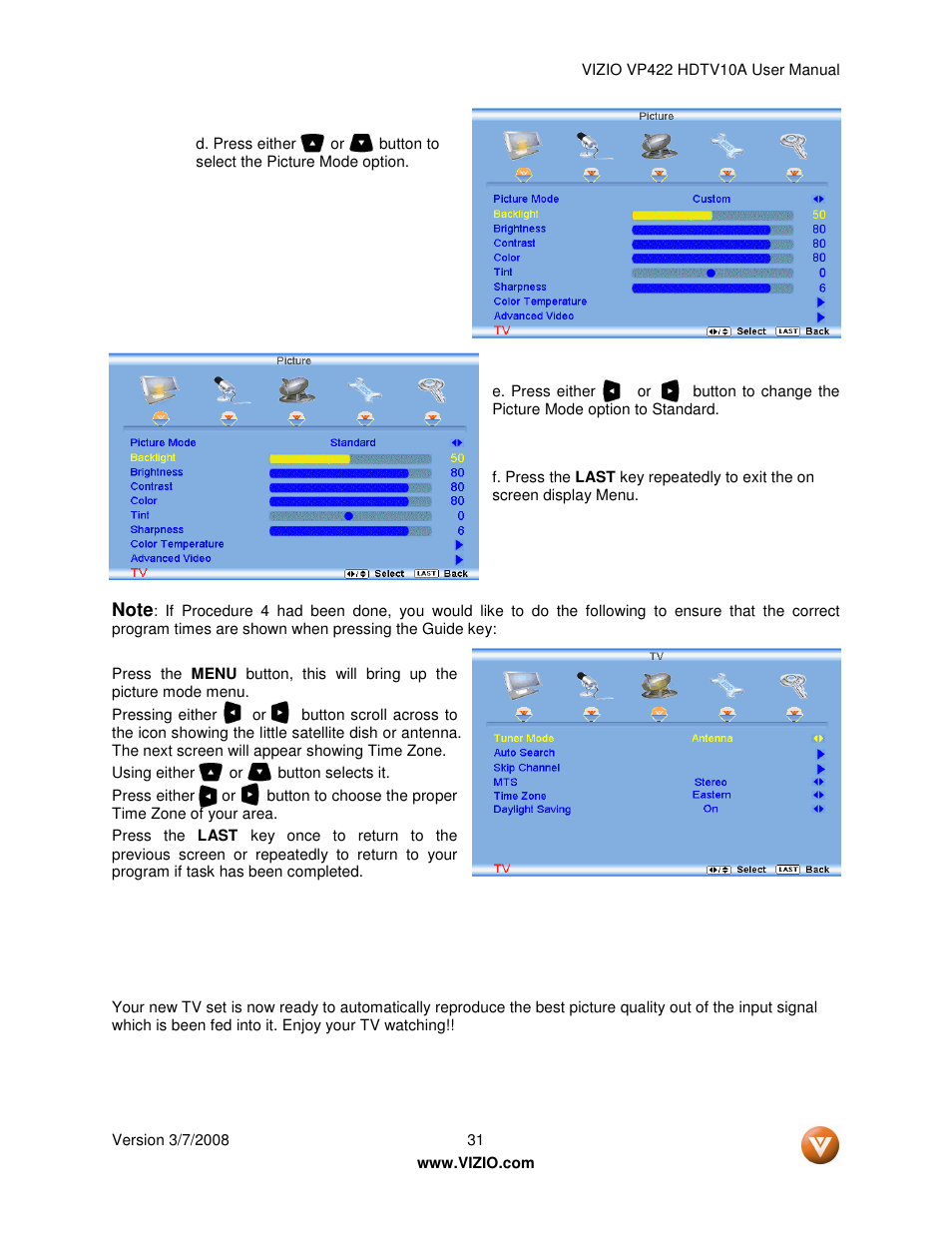 Vizio VP422 User Manual | Page 31 / 70
