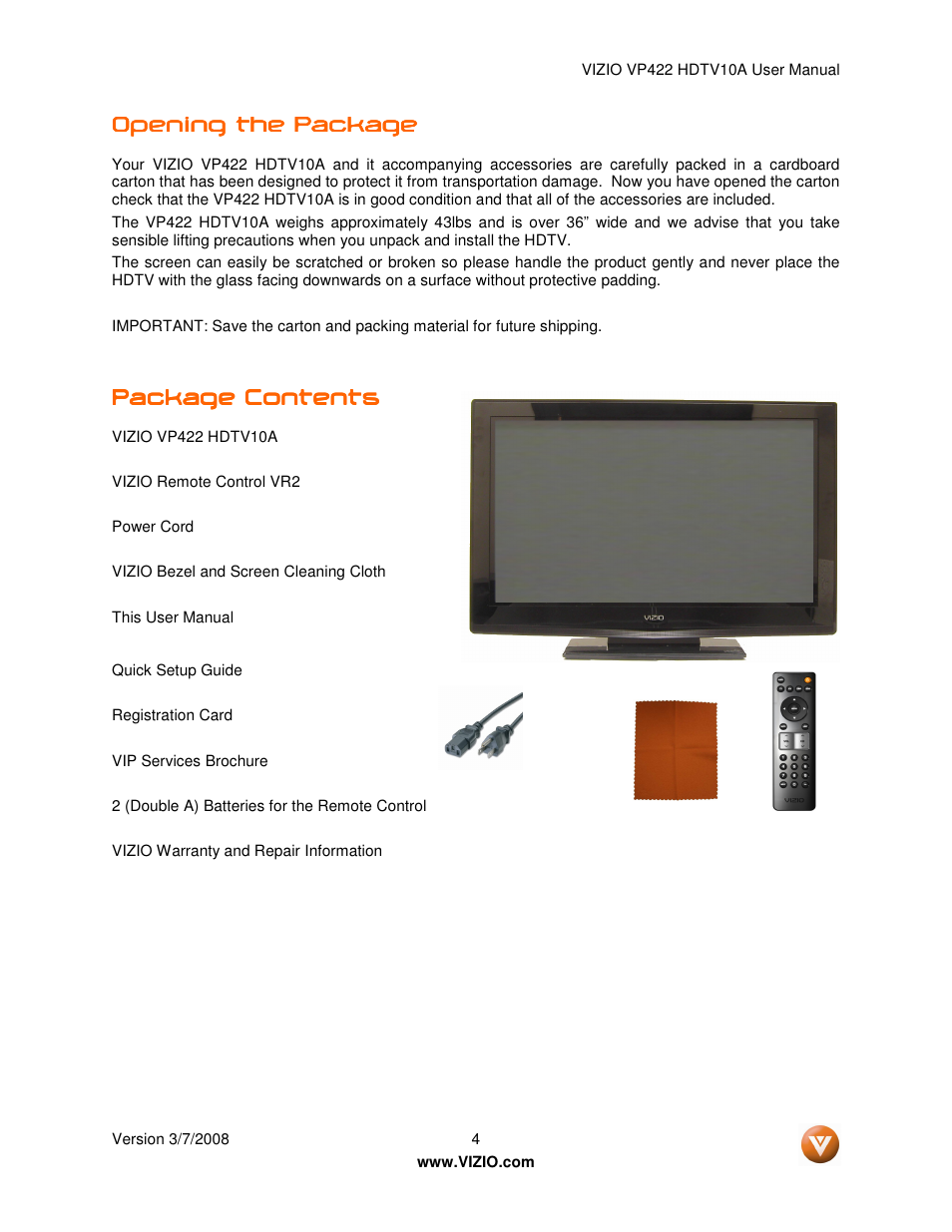 Vizio VP422 User Manual | Page 4 / 70