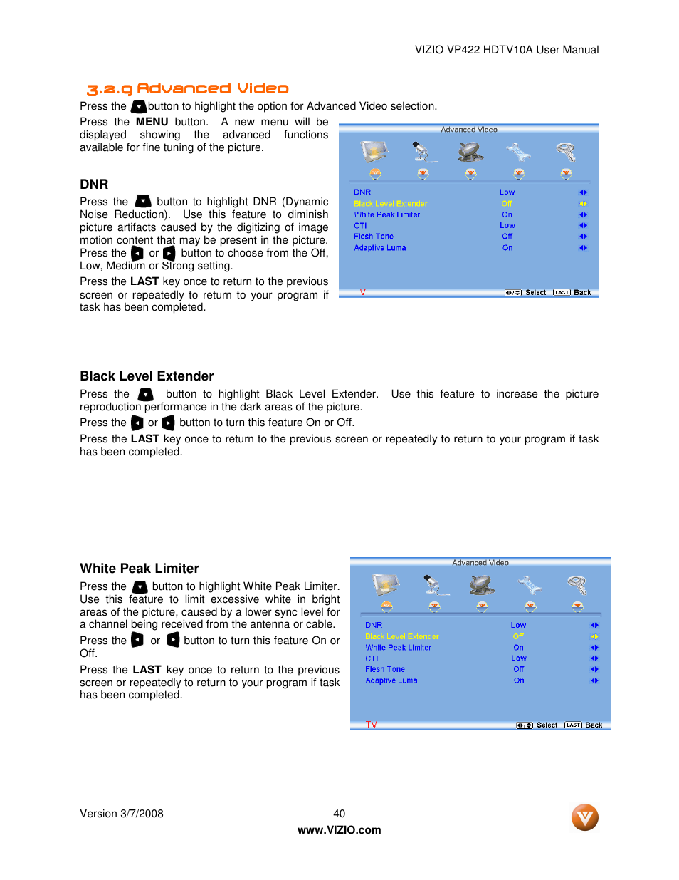 Vizio VP422 User Manual | Page 40 / 70