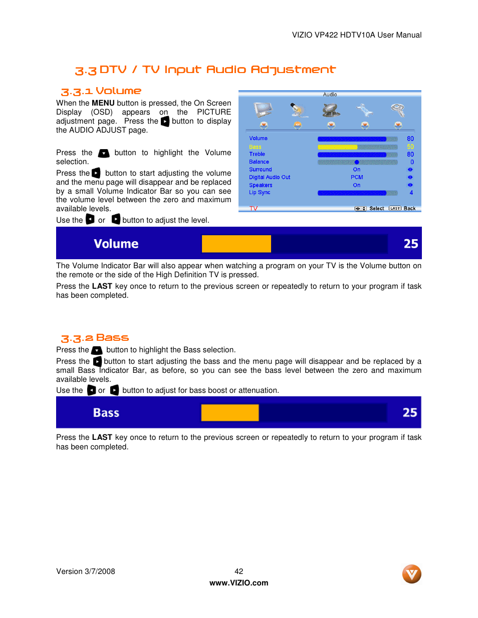 Vizio VP422 User Manual | Page 42 / 70
